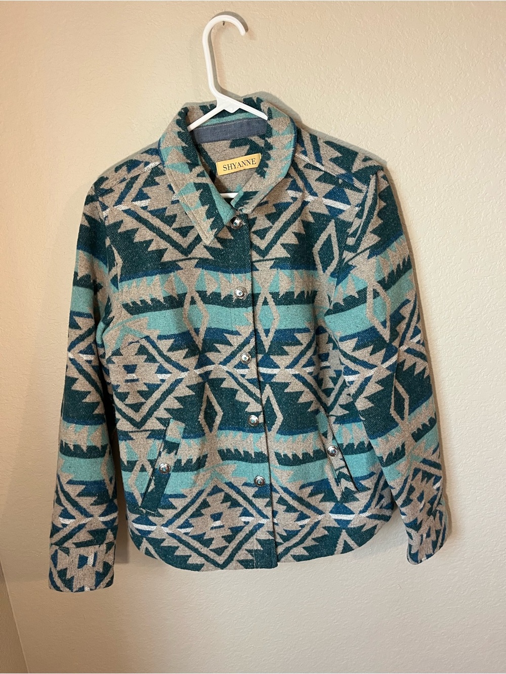 Shyanne Women’s M Southwestern Aztec Wool Blend Shacket Jacket Turquoise western